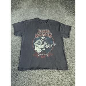 Luke Combs Shirt Mens L Gray World Tour 2023 Graphic Crew Neck Cotton Tagless